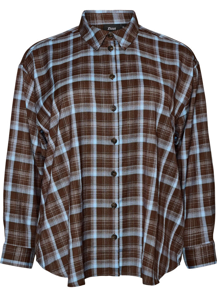 Chemise &agrave; carreaux avec coupe ample, Marron, Packshot image number 0