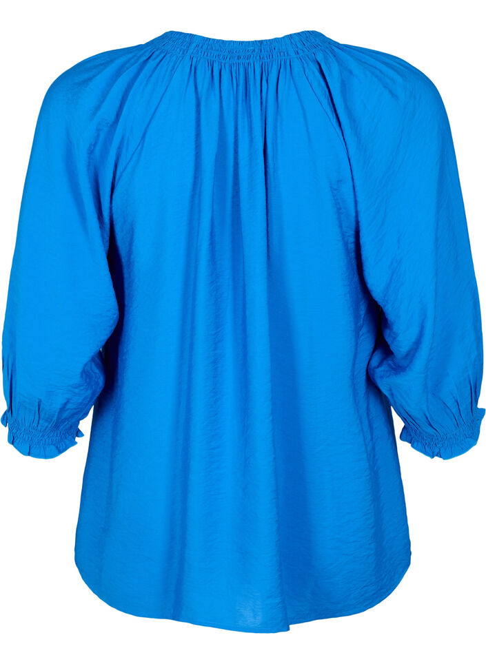 A-förmige Viskosebluse mit 3/4 Ärmeln, Strong Blue, Packshot image number 1
