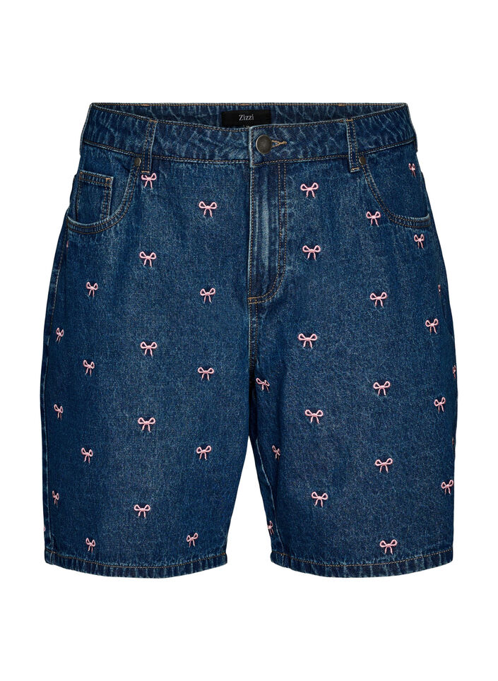 Bestickte Denimshorts, Blau, Packshot image number 0