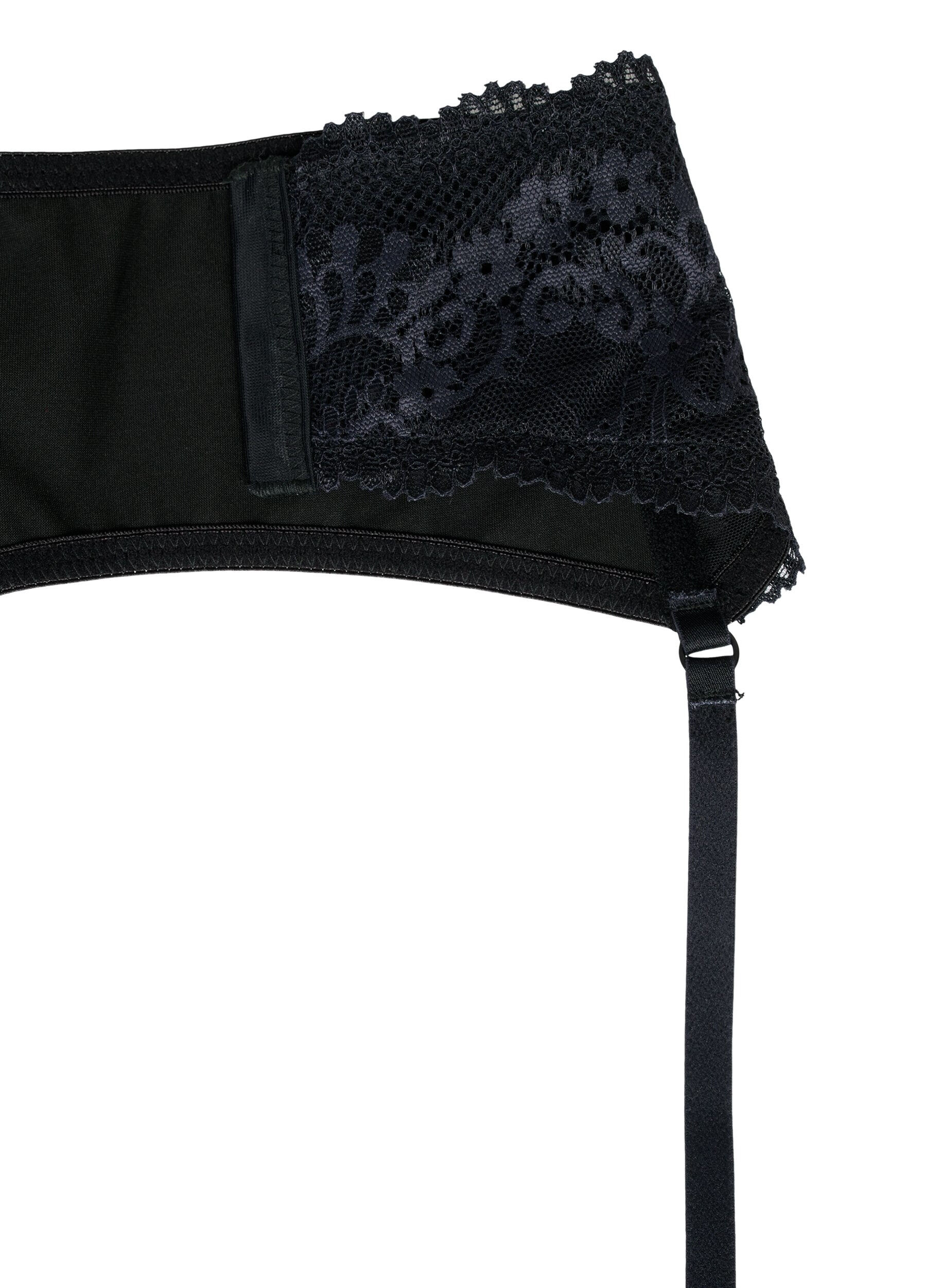 Zizzi Gl&auml;nzender Strumpfhalter mit Spitze, Black, Packshot image number 3