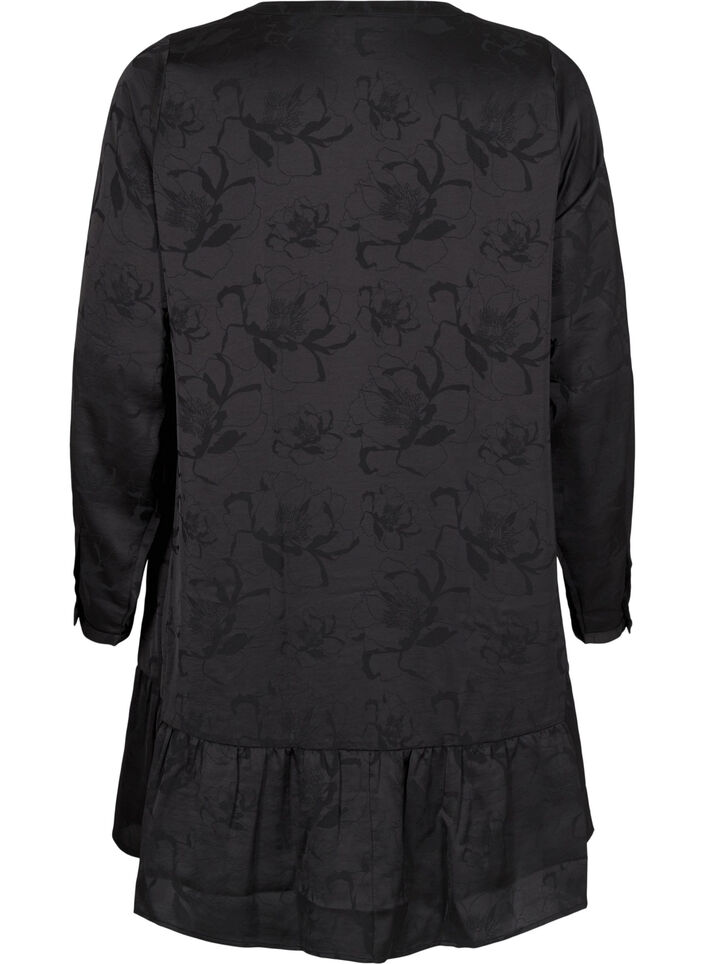 Petite robe en satin avec un motif ton sur ton, Black, Packshot image number 1