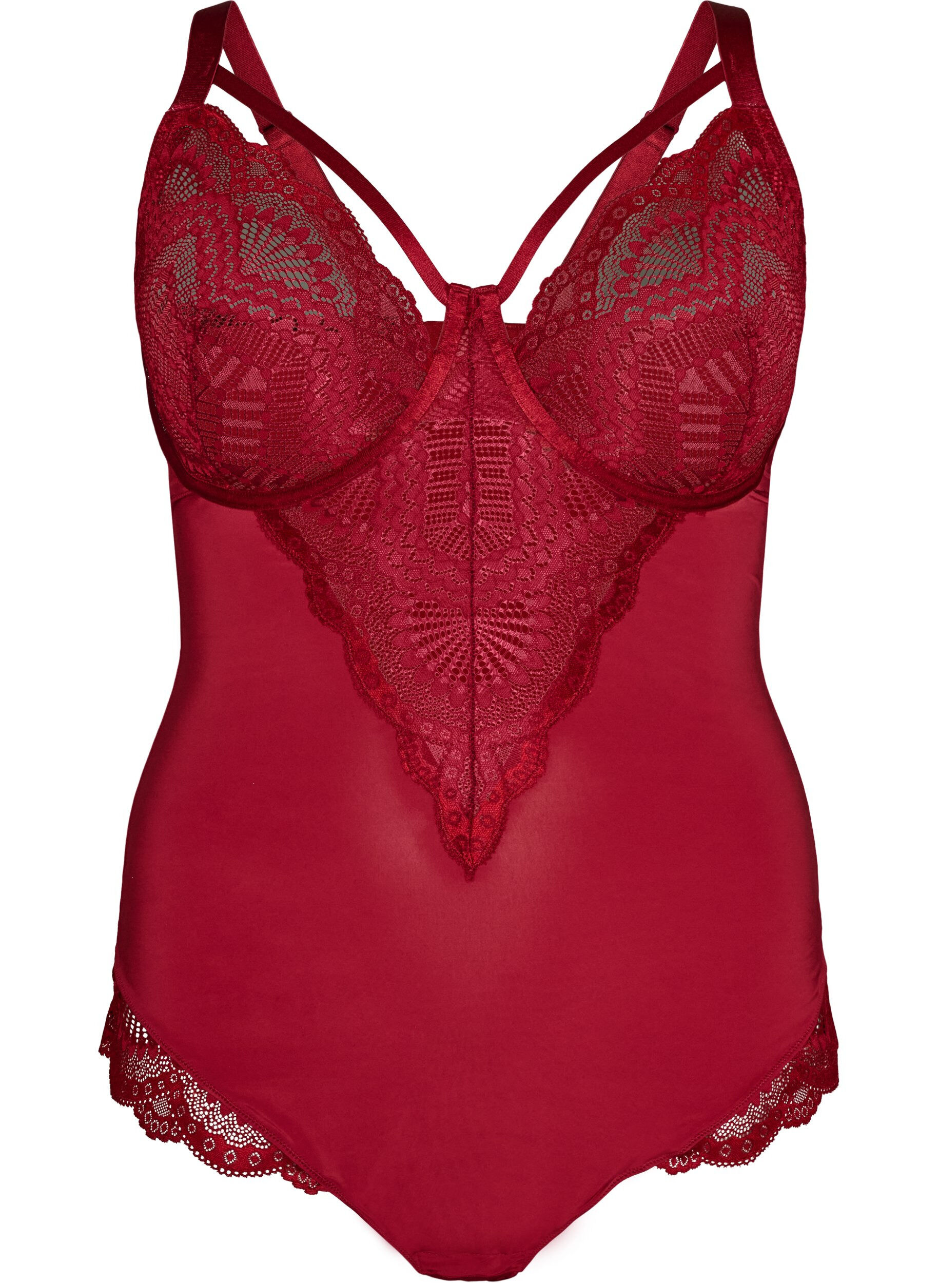 ZizziBody en dentelle &agrave; armatures avec d&eacute;tails de lani&egrave;res, Rouge, Packshot image number 0