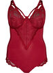 Body en dentelle &agrave; armatures avec d&eacute;tails de lani&egrave;res, Rouge, Packshot image number 0