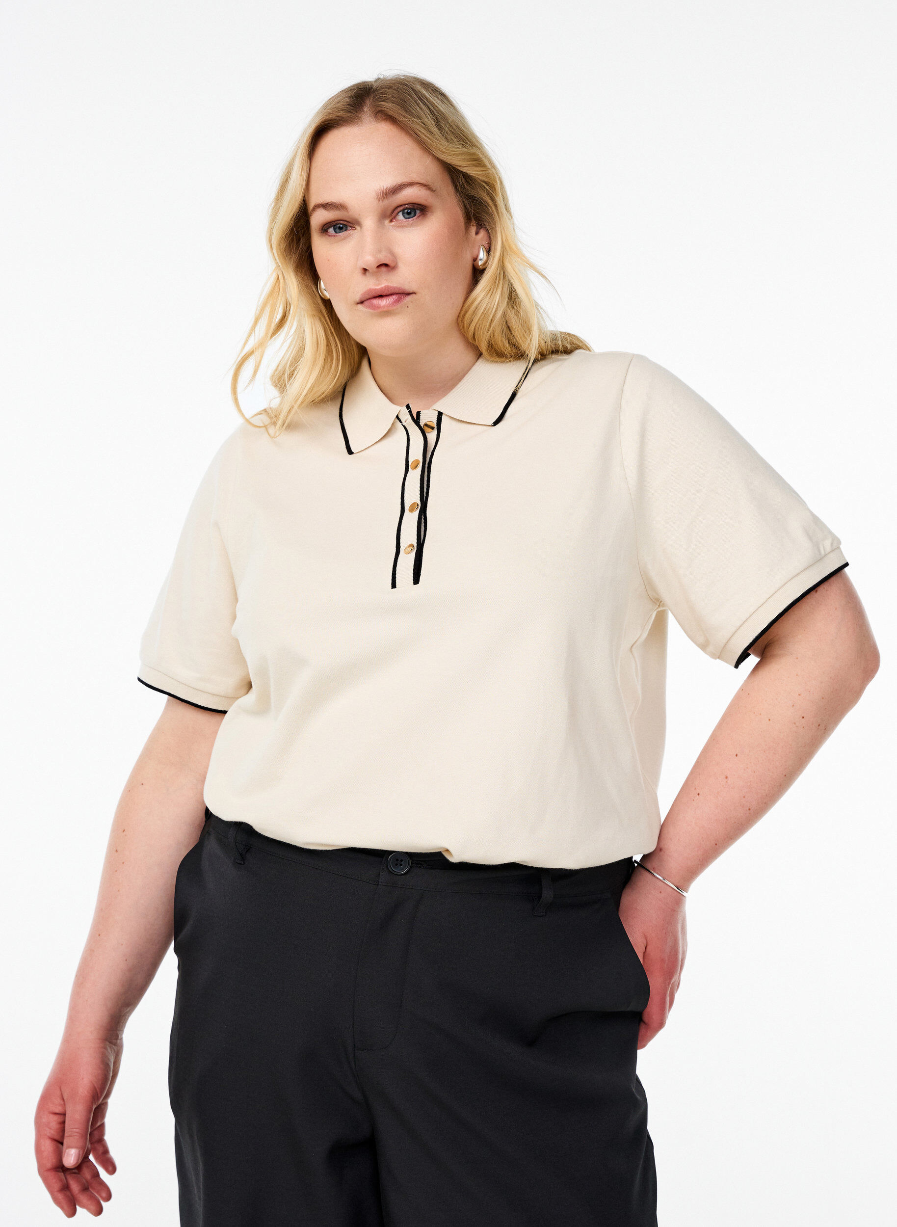 Poloshirt mit kurzen &Auml;rmeln, Beige, Model