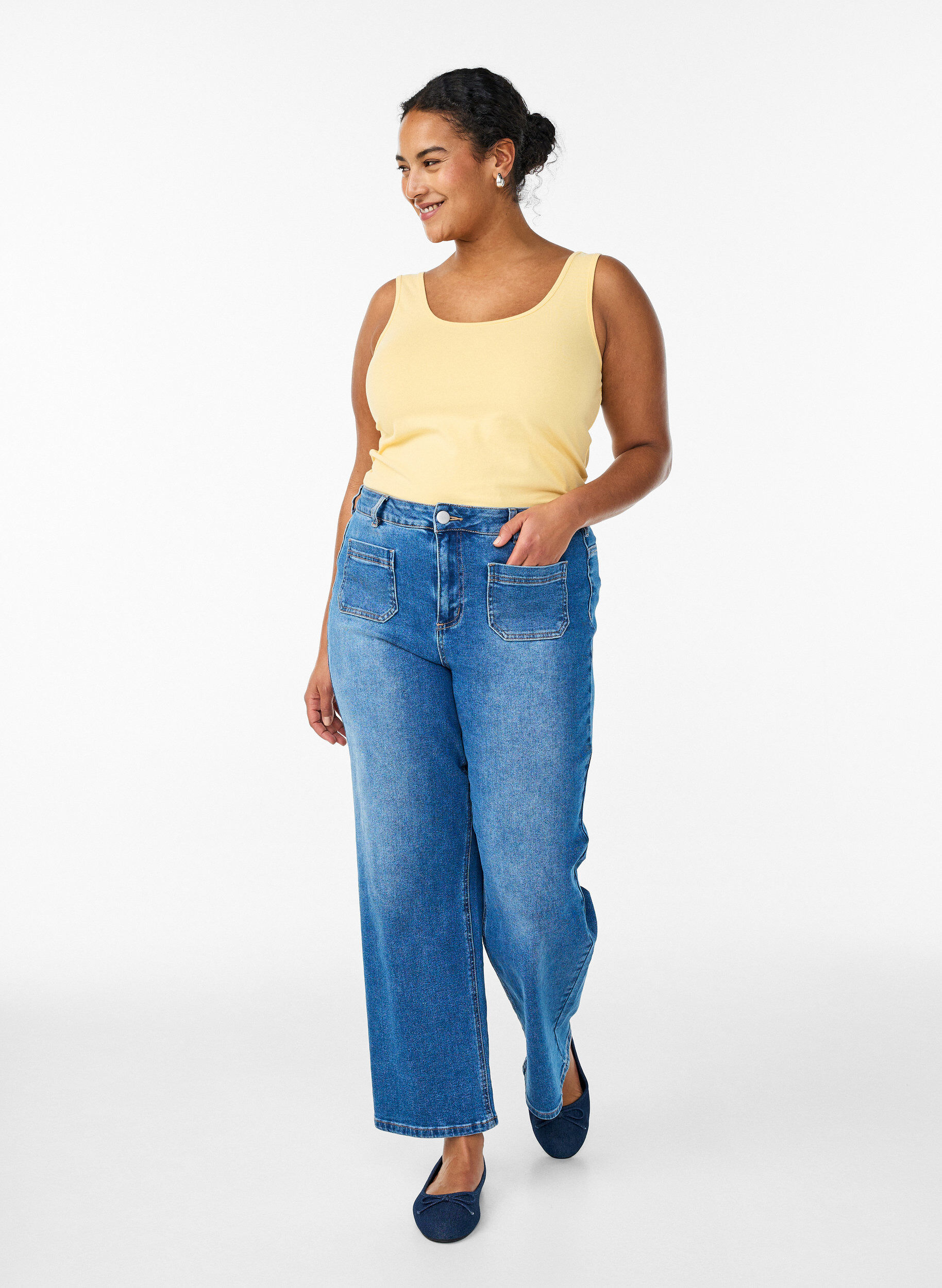 ZizziHaut basic uni en coton, Jaune clair, Model image number 1