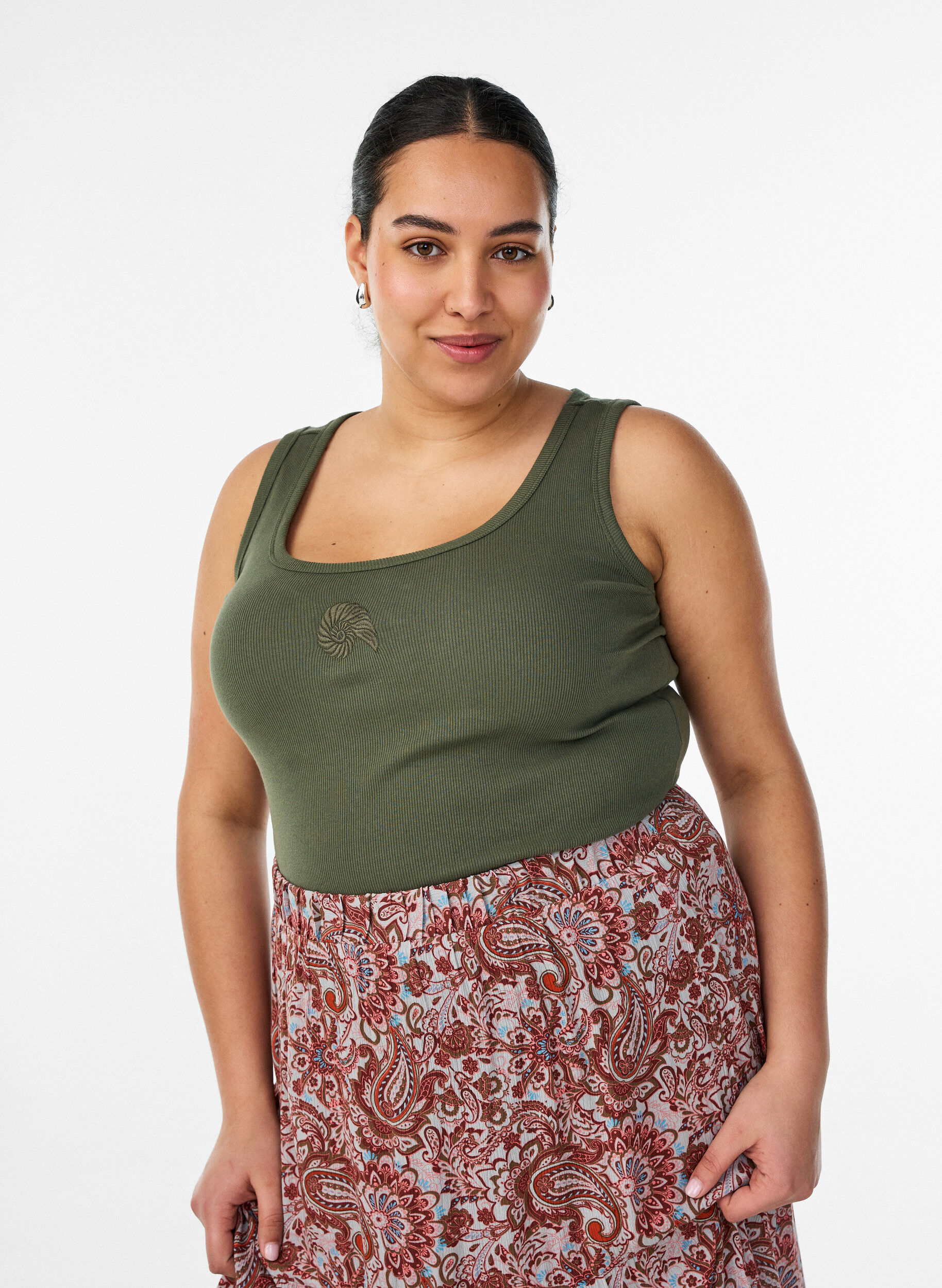Haut ajust&eacute; avec motif, Vert, Model