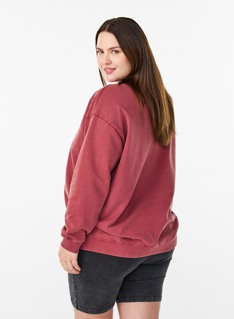 Lockeres Sweatshirt im gewaschenen Look, Rot, Model image number 2