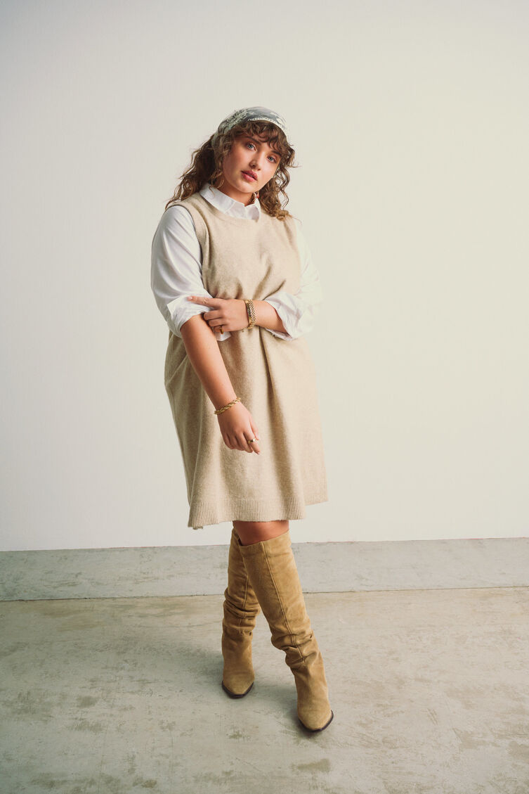 Kurzes &auml;rmelloses Strickkleid, Beige, Image image number 0