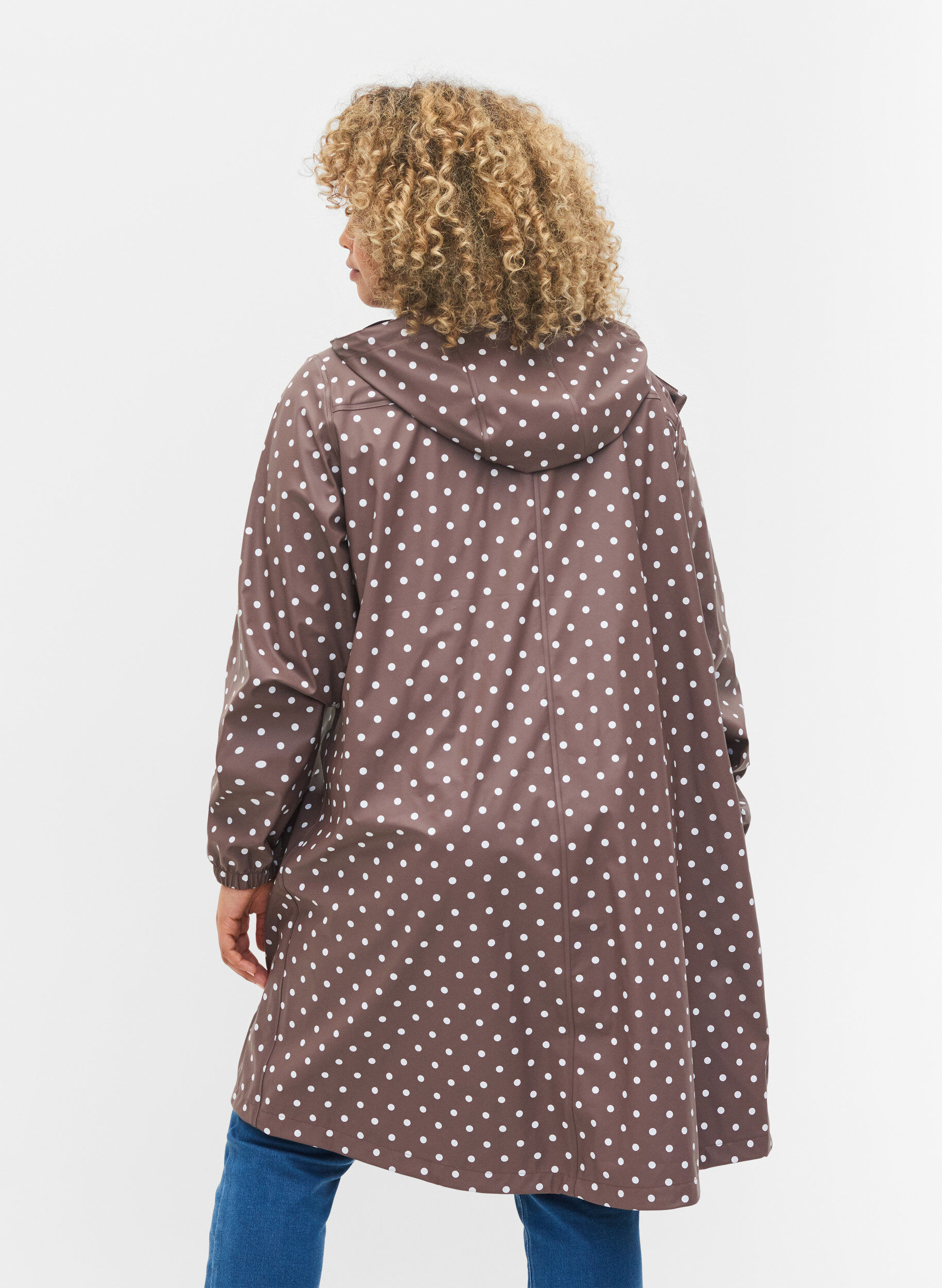 Zizzi Veste de pluie &agrave; pois avec capuche, Iron W/White dot, Model image number 1