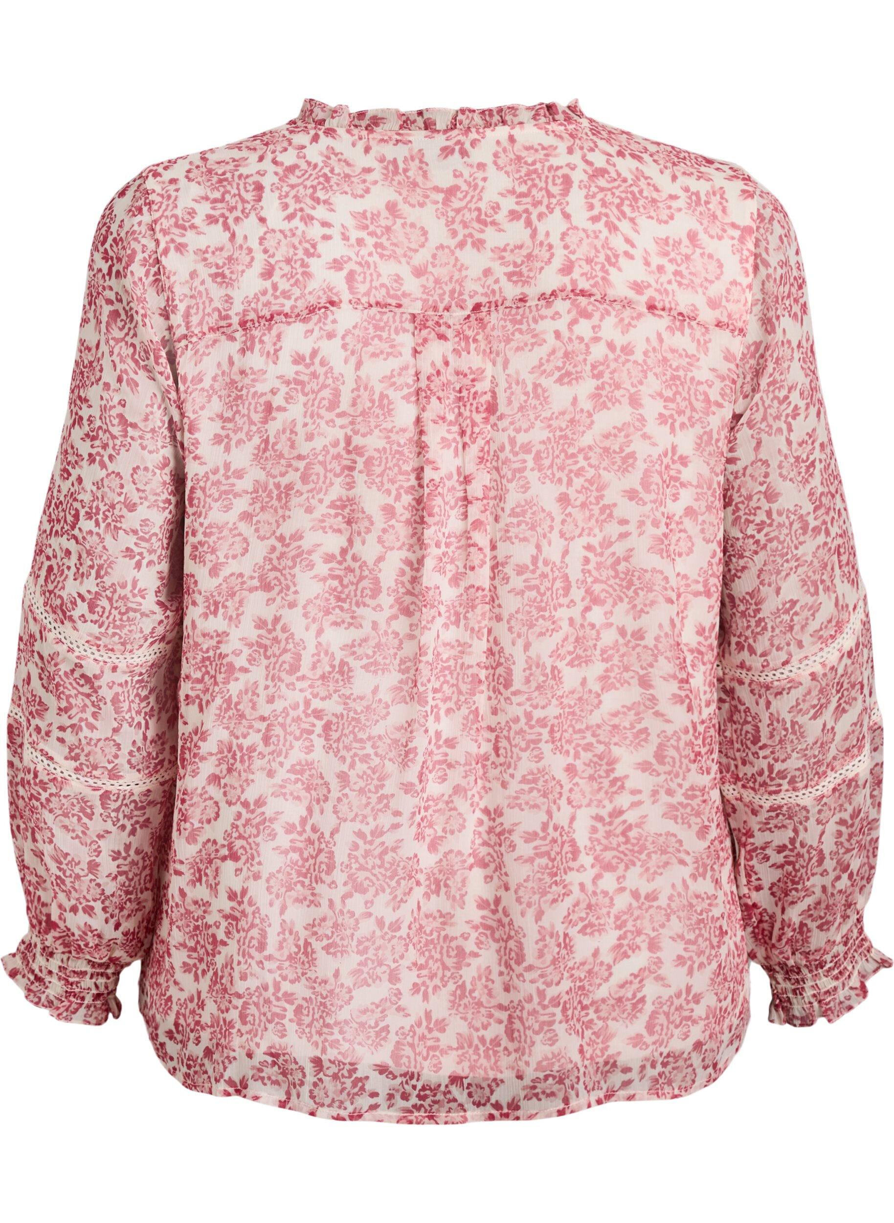 Zizzi Blouse en mousseline &agrave; imprim&eacute; floral et bordure en crochet, Rouge, Packshot image number 1