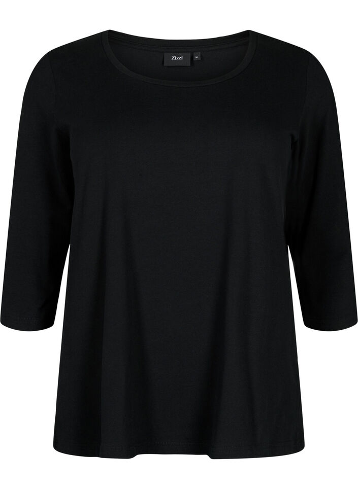 T-shirt en coton de base &agrave; manches 3/4, Noir, Packshot image number 0