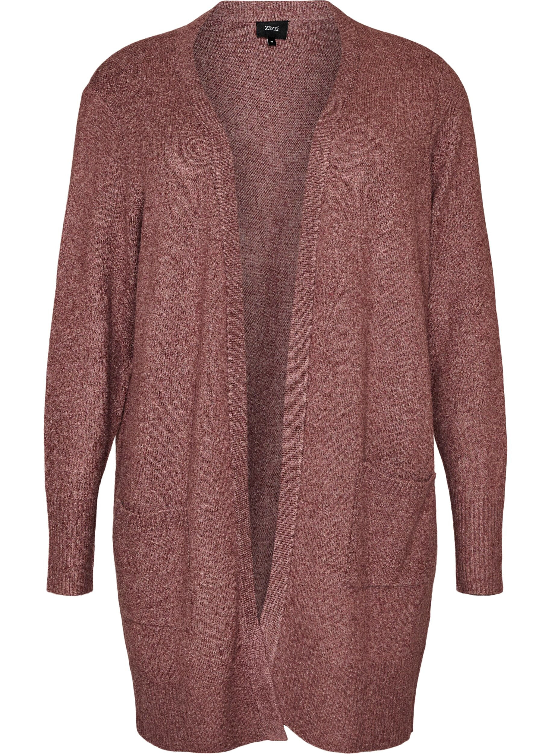 ZizziStrickjacke mit Rippenstrick und Taschen, Rot, Packshot image number 0