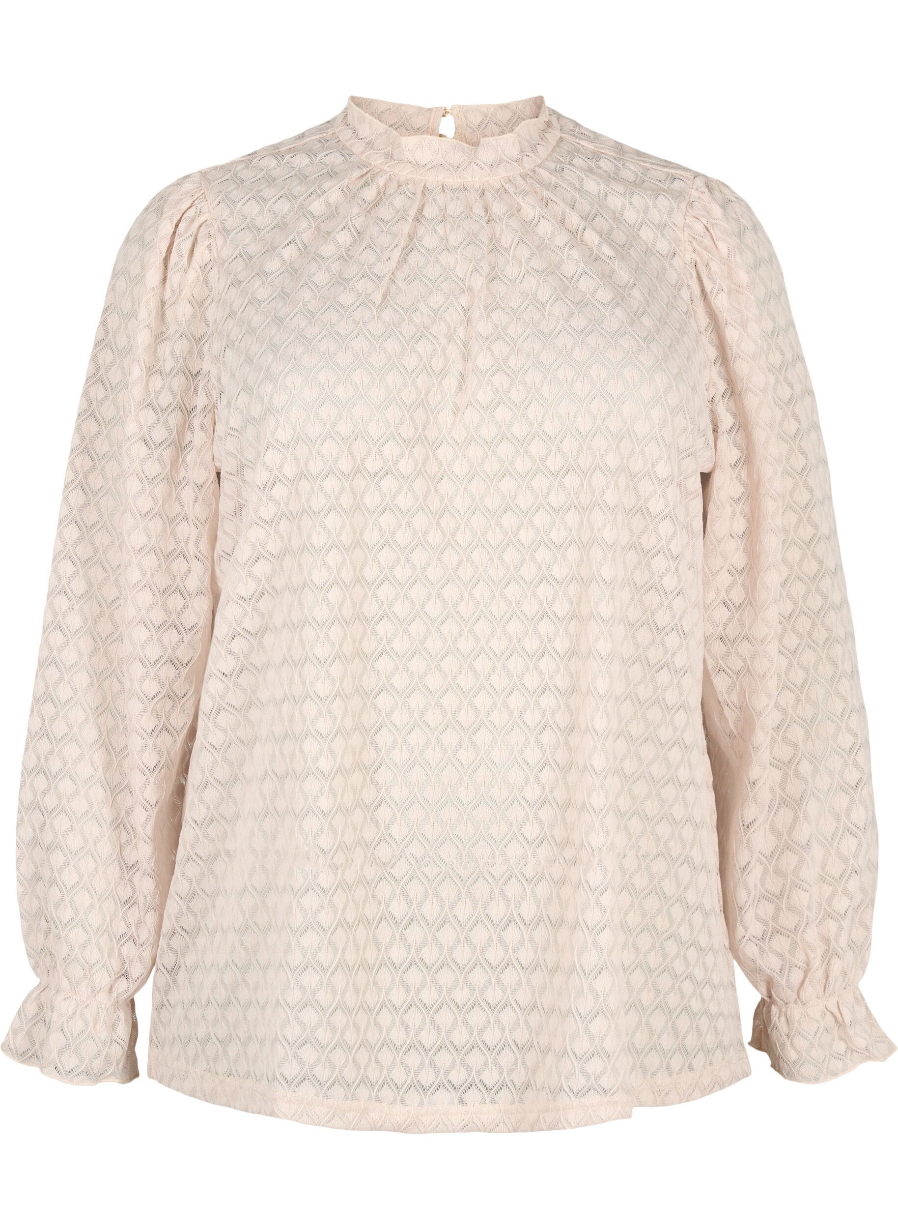 Zizzi Lang&auml;rmelige Bluse mit gemusterter Textur, Whisper Pink, Packshot image number 0