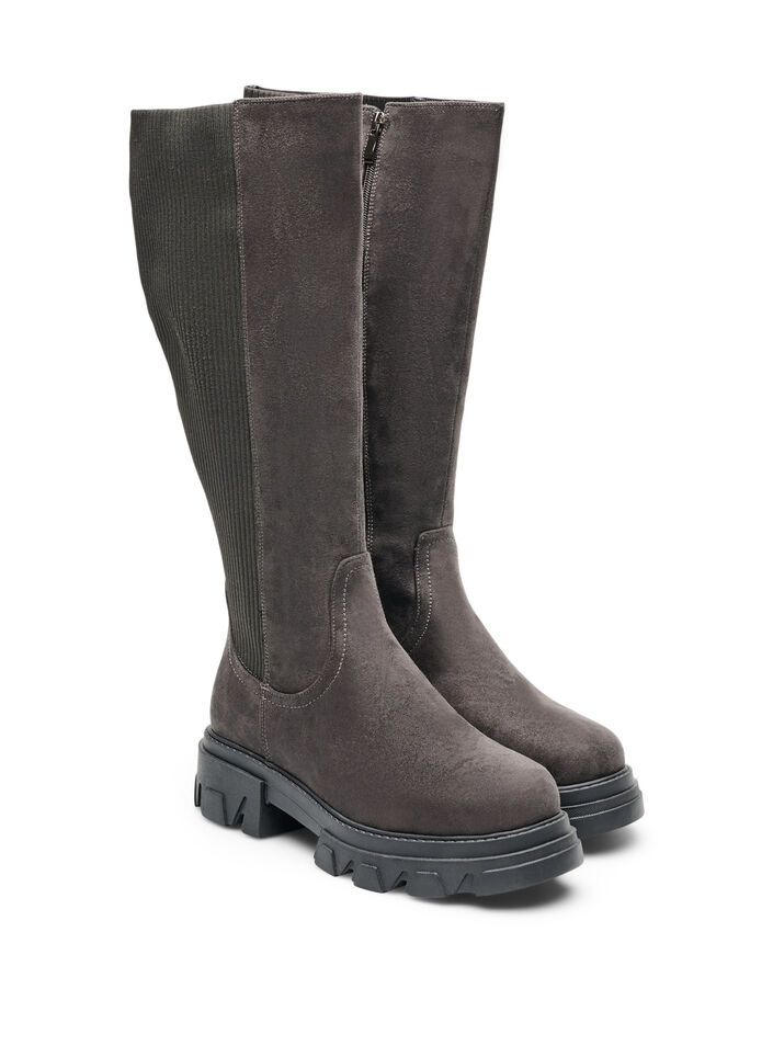 Langer Stiefel mit geripptem, elastischem Schaft und chunky Sohle, Braun, Packshot image number 1
