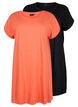 Robe en coton à manches courtes (2-pack), Living Coral / Black, Packshot image number 0