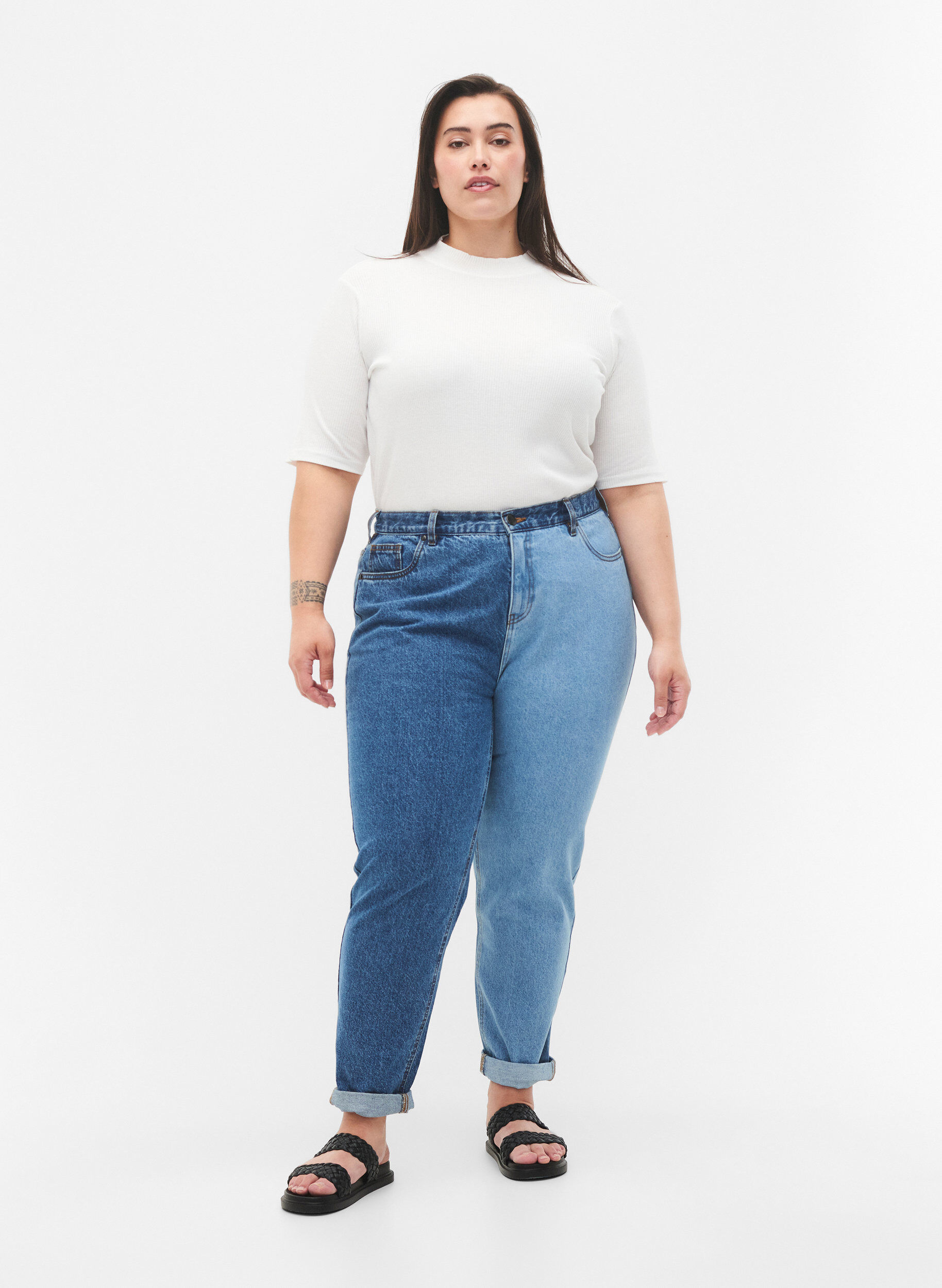 Zizzi Two-Tone Mille Mom Fit Jeans, Lt. B. Comb, Model image number 0