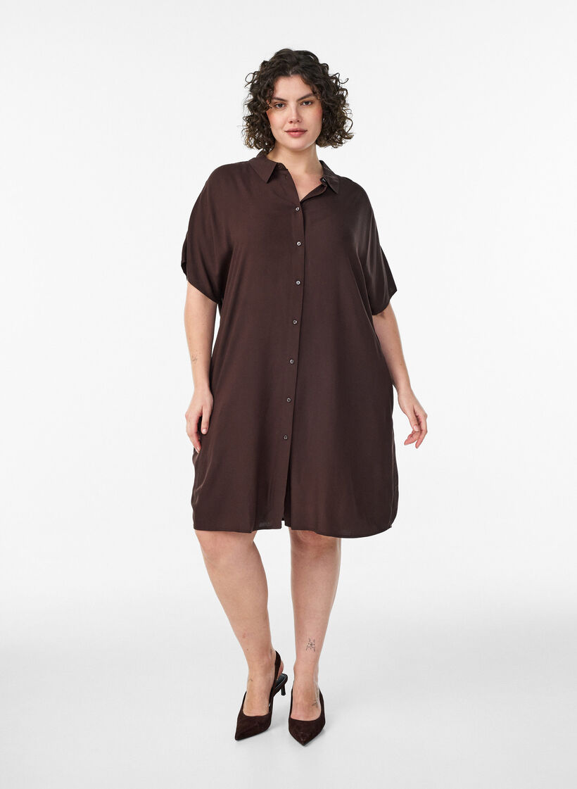 Chemise longue ample en viscose, Marron, Model image number 1
