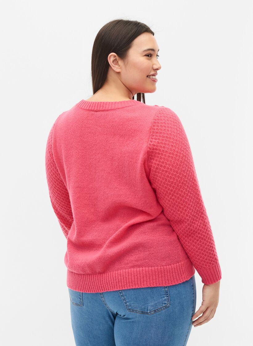 Pull en maille avec détail floral, Hot Pink, Model image number 1