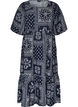 Robe longue en viscose avec un imprim&eacute; cachemire et des manches courtes, Bleu, Packshot image number 0