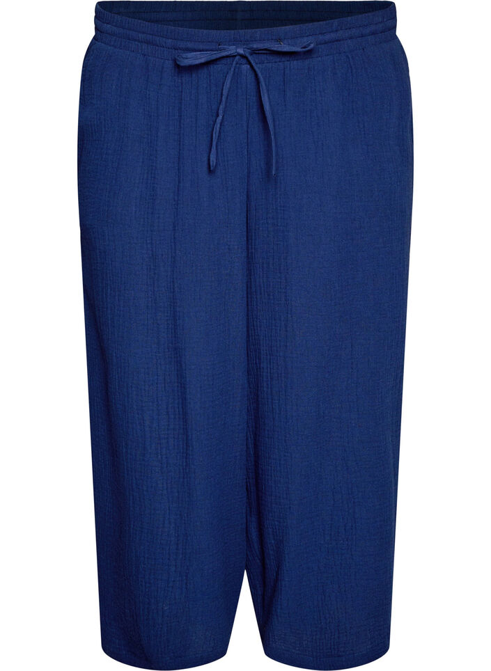 Culotte-Hose aus Baumwollmusselin mit hohem Bund, Blau, Packshot image number 0