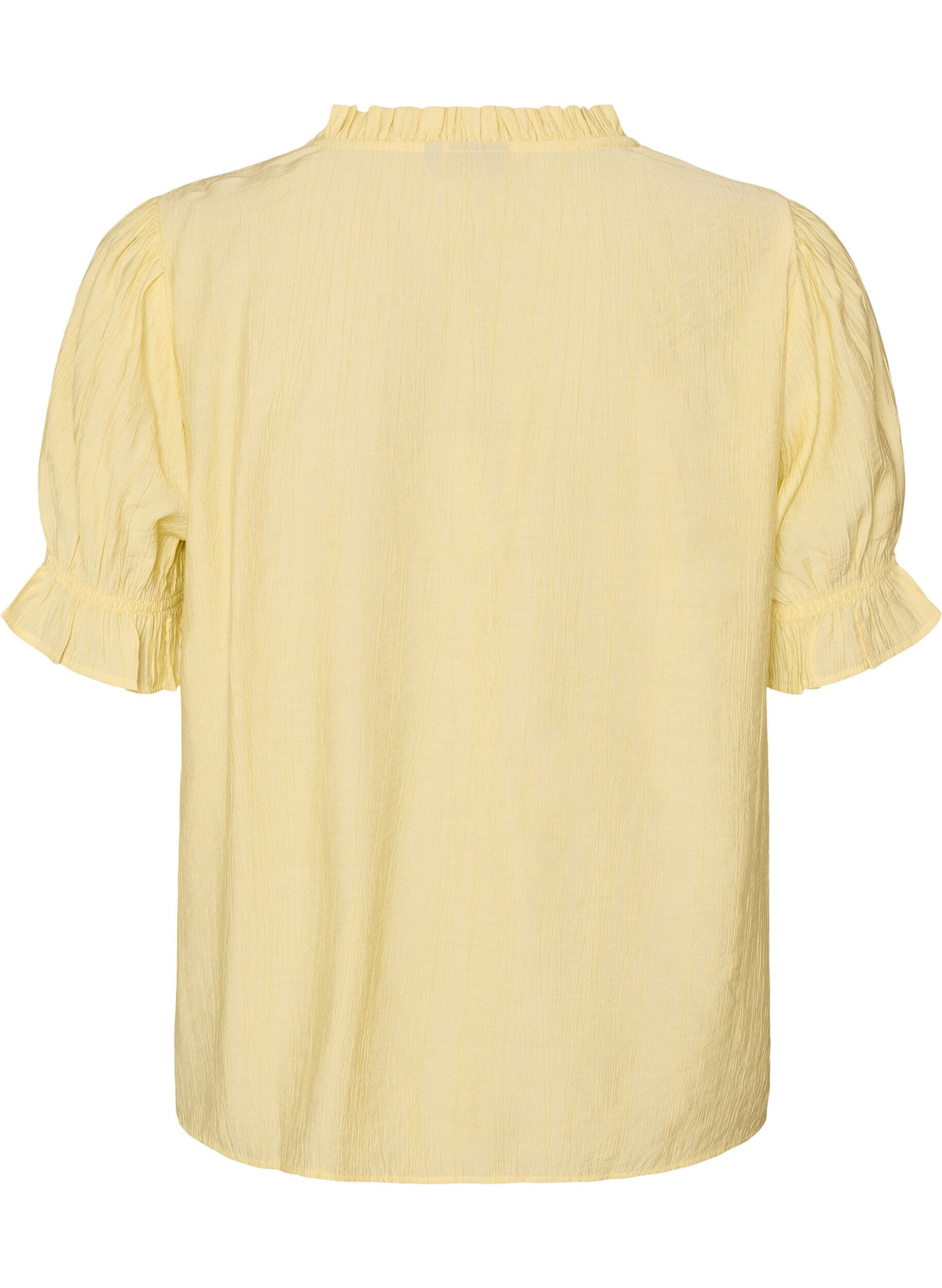 ZizziBlouse en m&eacute;lange de viscose textur&eacute;, avec manches courtes &agrave; volants, Jaune, Packshot image number 1