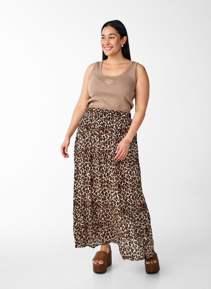 Haut ajusté avec motif, Marron, Model image number 1