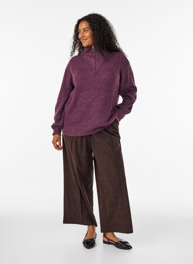 Pull en tricot avec col haut et fermeture &eacute;clair, Violet, Model image number 1