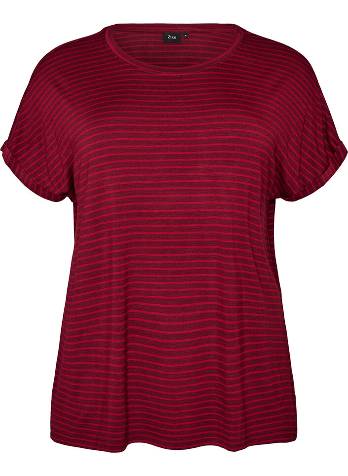 T-shirt ray&eacute; en viscose avec un col rond, Bordeaux, Packshot image number 0