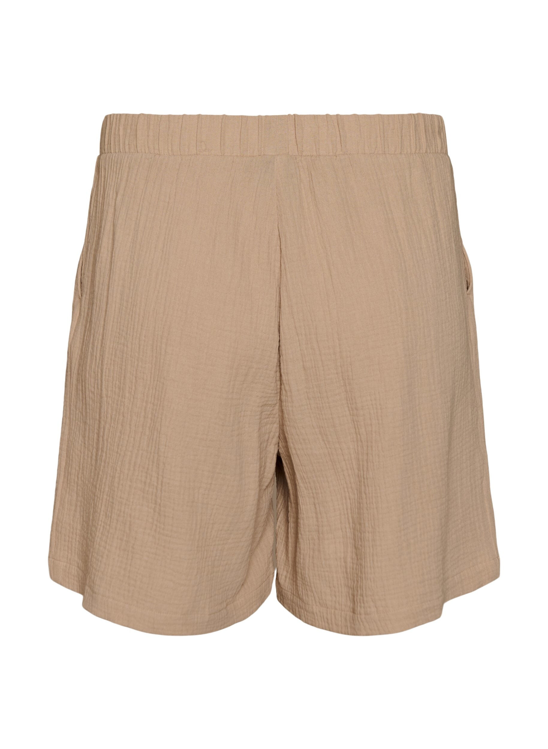 Zizzi Hoch taillierte Shorts aus Baumwoll-Musselin, Beige, Packshot image number 1