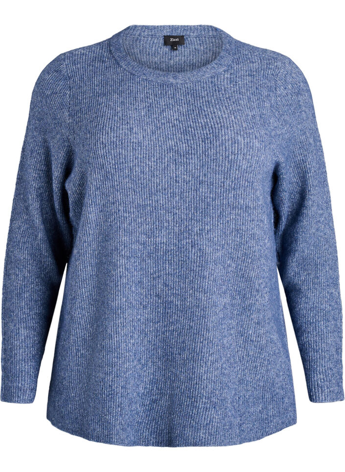Blouse en maille chin&eacute;e &agrave; col rond, Bleu, Packshot image number 0