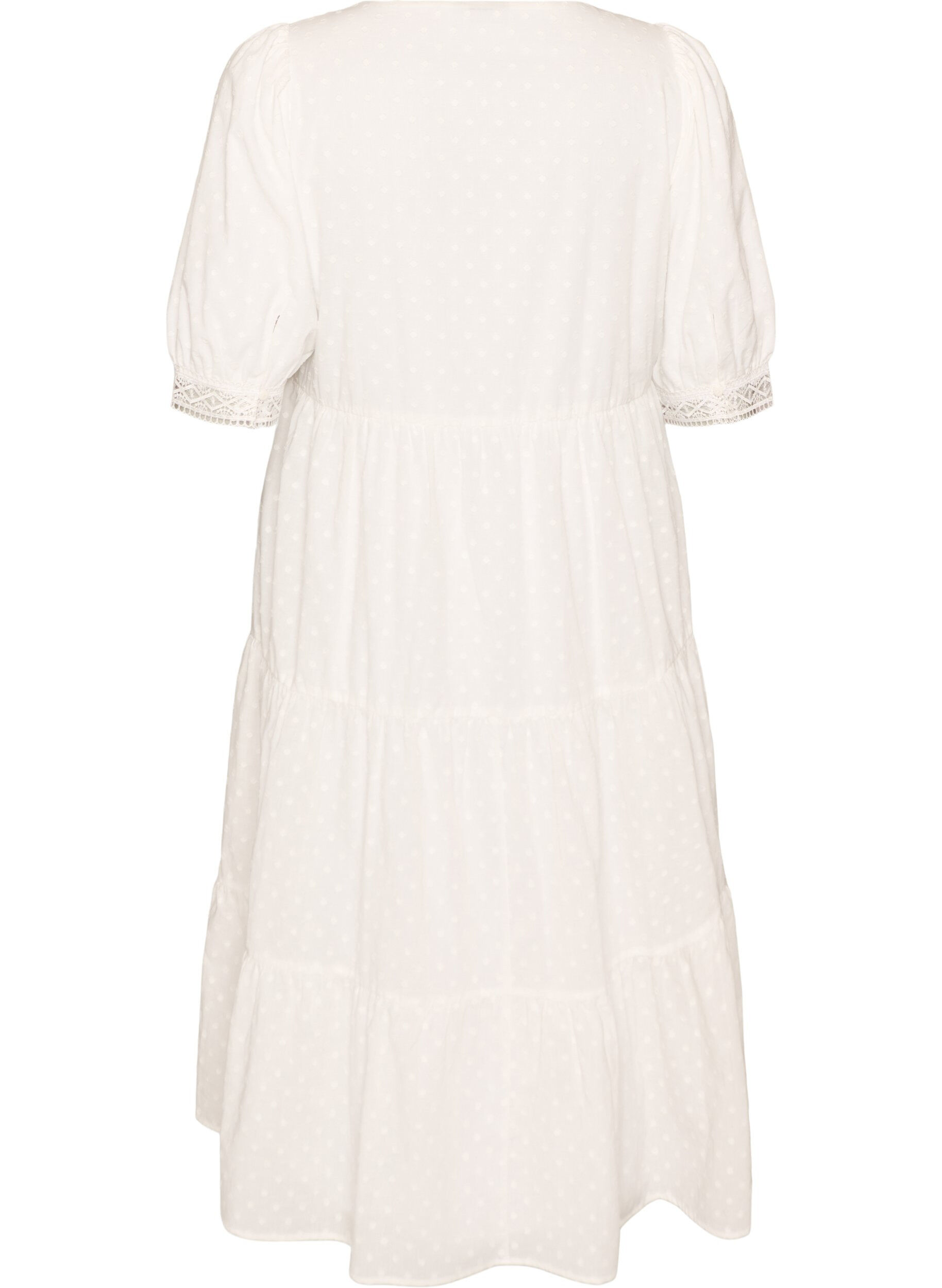 Zizzi Robe midi en coton textur&eacute; avec des d&eacute;tails en crochet, Blanc, Packshot image number 1