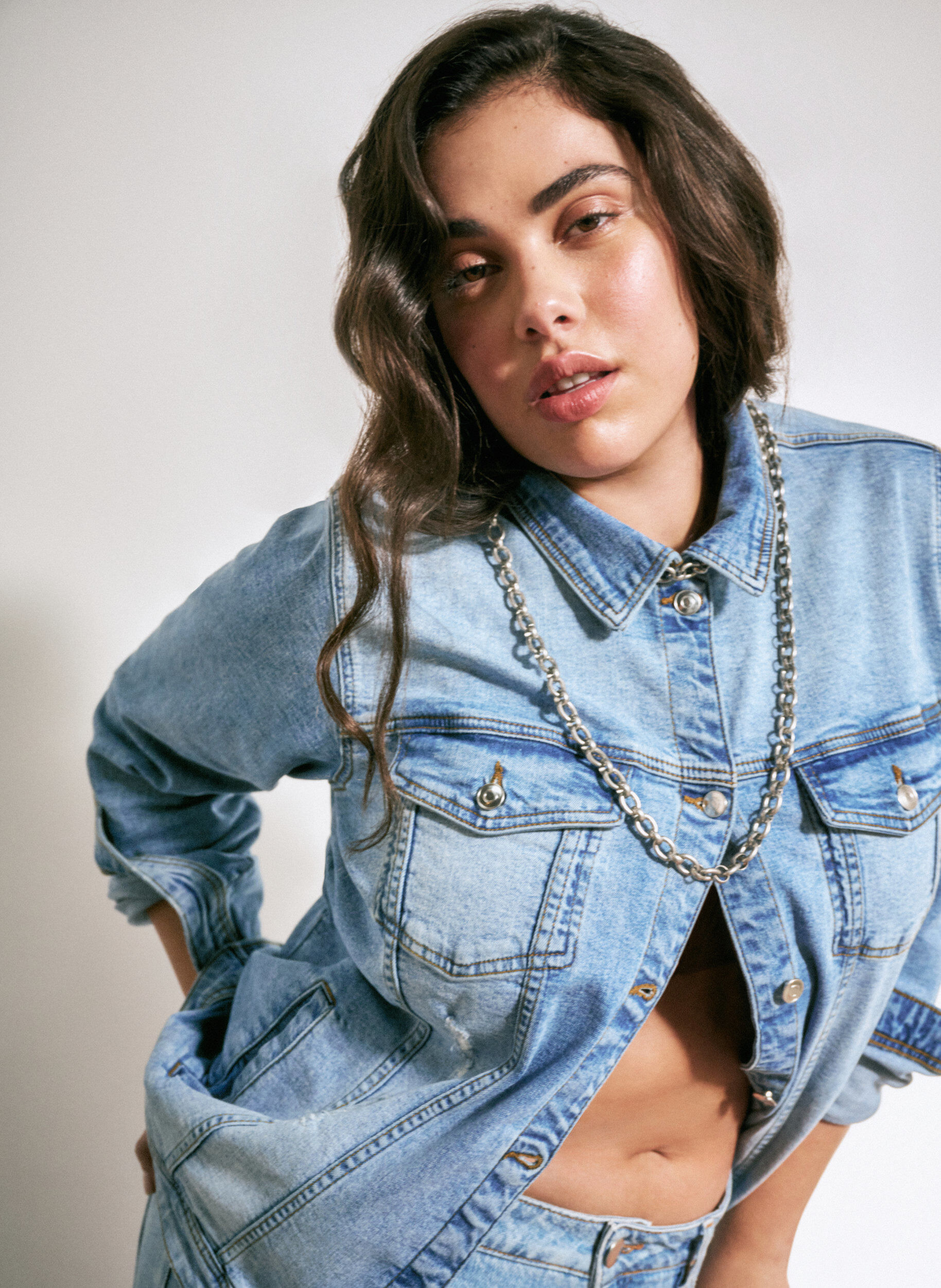 Zizzi Veste courte en jean en coton, Light blue denim, Image image number 0