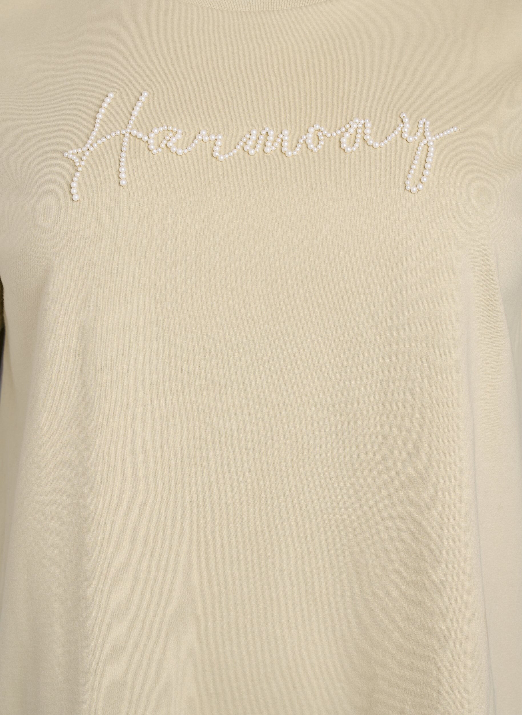 Zizzi T-shirt en coton bio avec inscription perl&eacute;e, Beige, Packshot image number 2