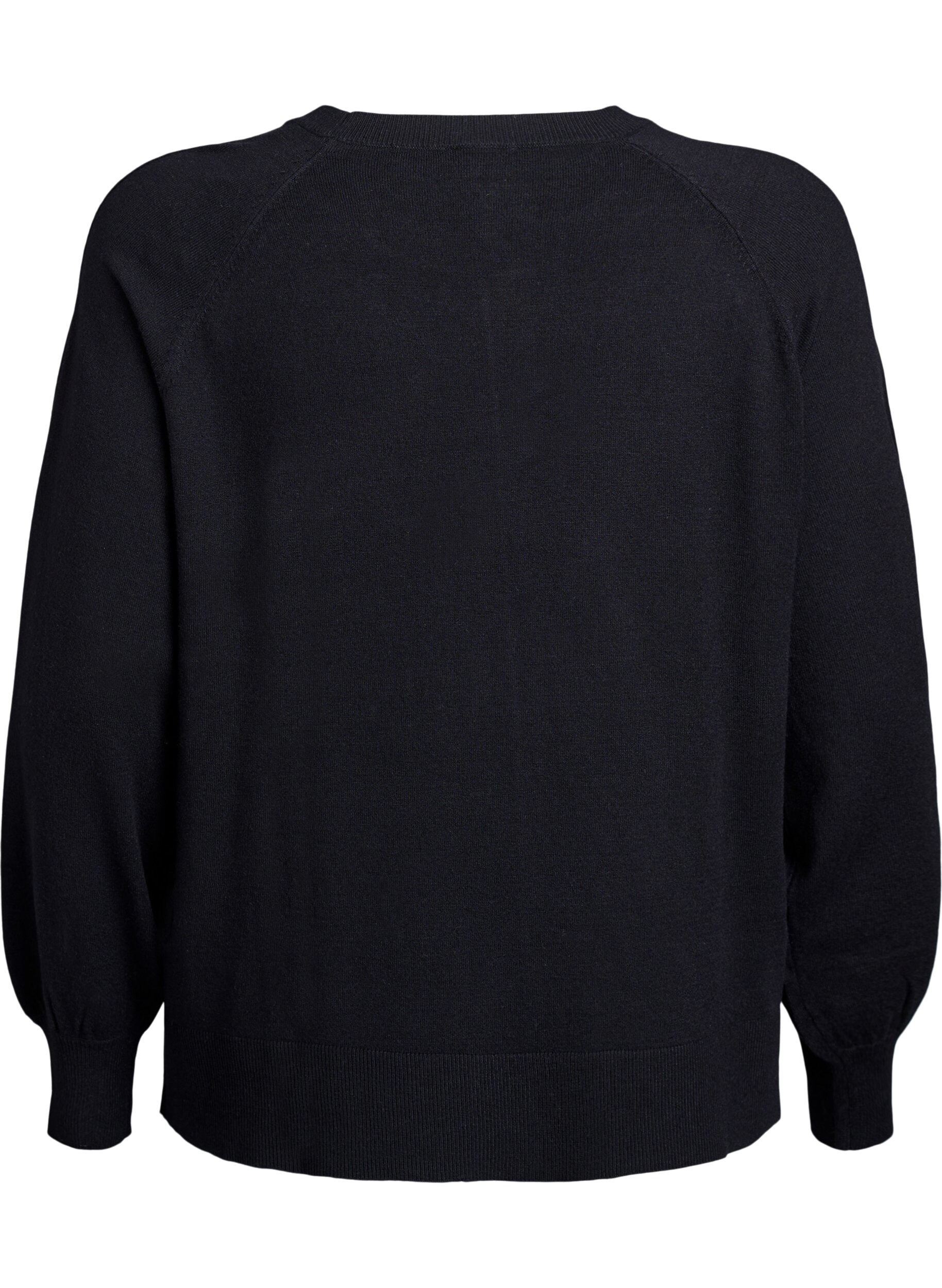 Zizzi Blouse en maille avec couture centrale et manches raglan, Noir, Packshot image number 1