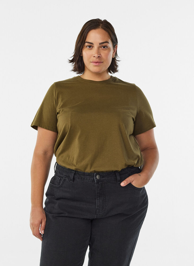 Basic T-Shirt aus Baumwolle mit Rundhalsausschnitt, Gr&uuml;n, Model image number 0