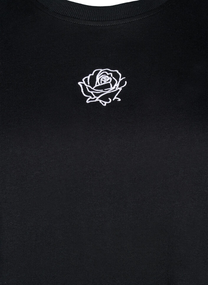 T-shirt en coton et à détail de broderie, Noir, Packshot image number 2
