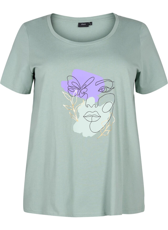 T-shirt en coton avec motif, Ch. Green w. Face, Packshot image number 0