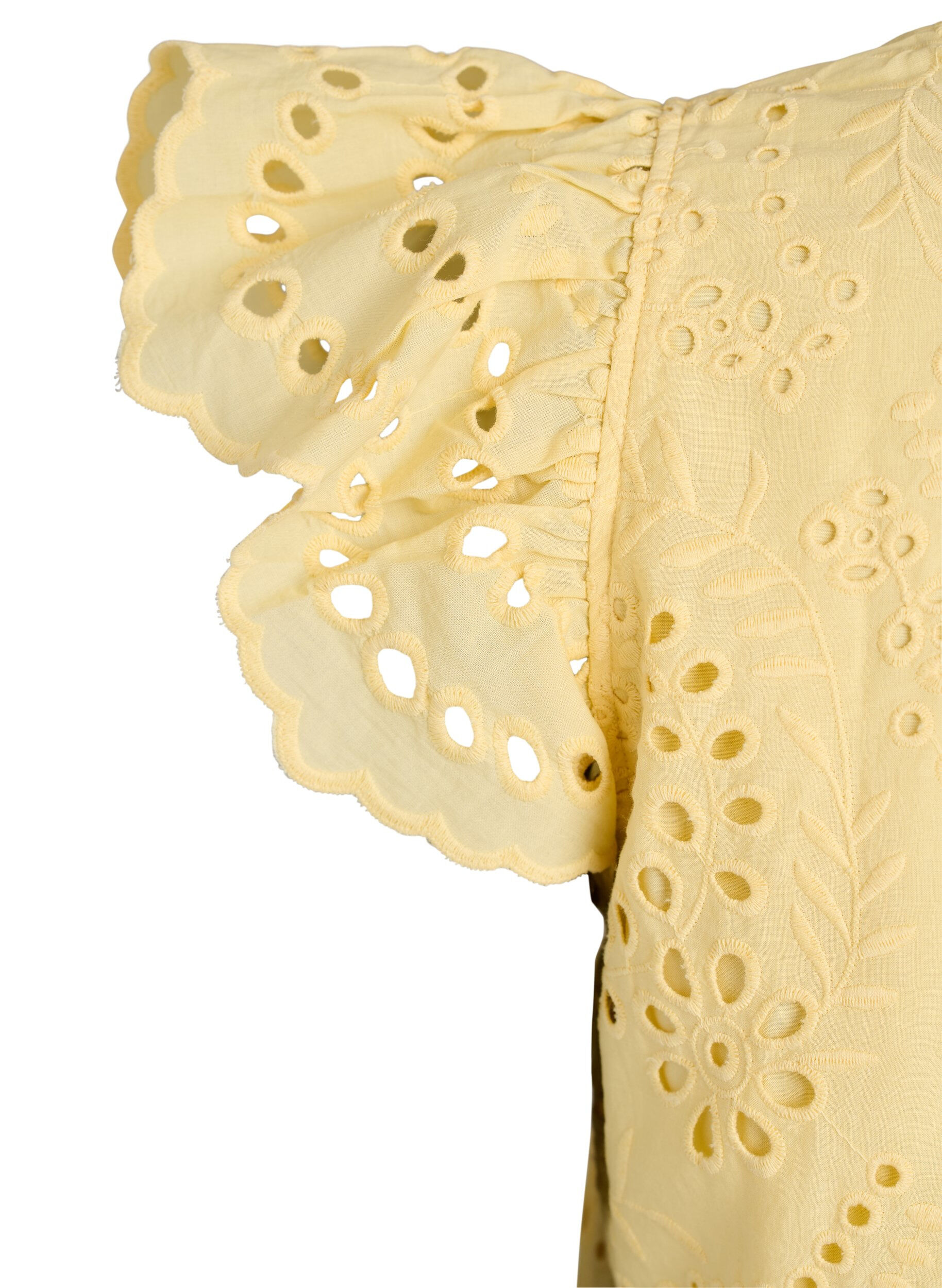 ZizziRobe en broderie anglaise avec manches &agrave; volants, Jaune clair, Packshot image number 3