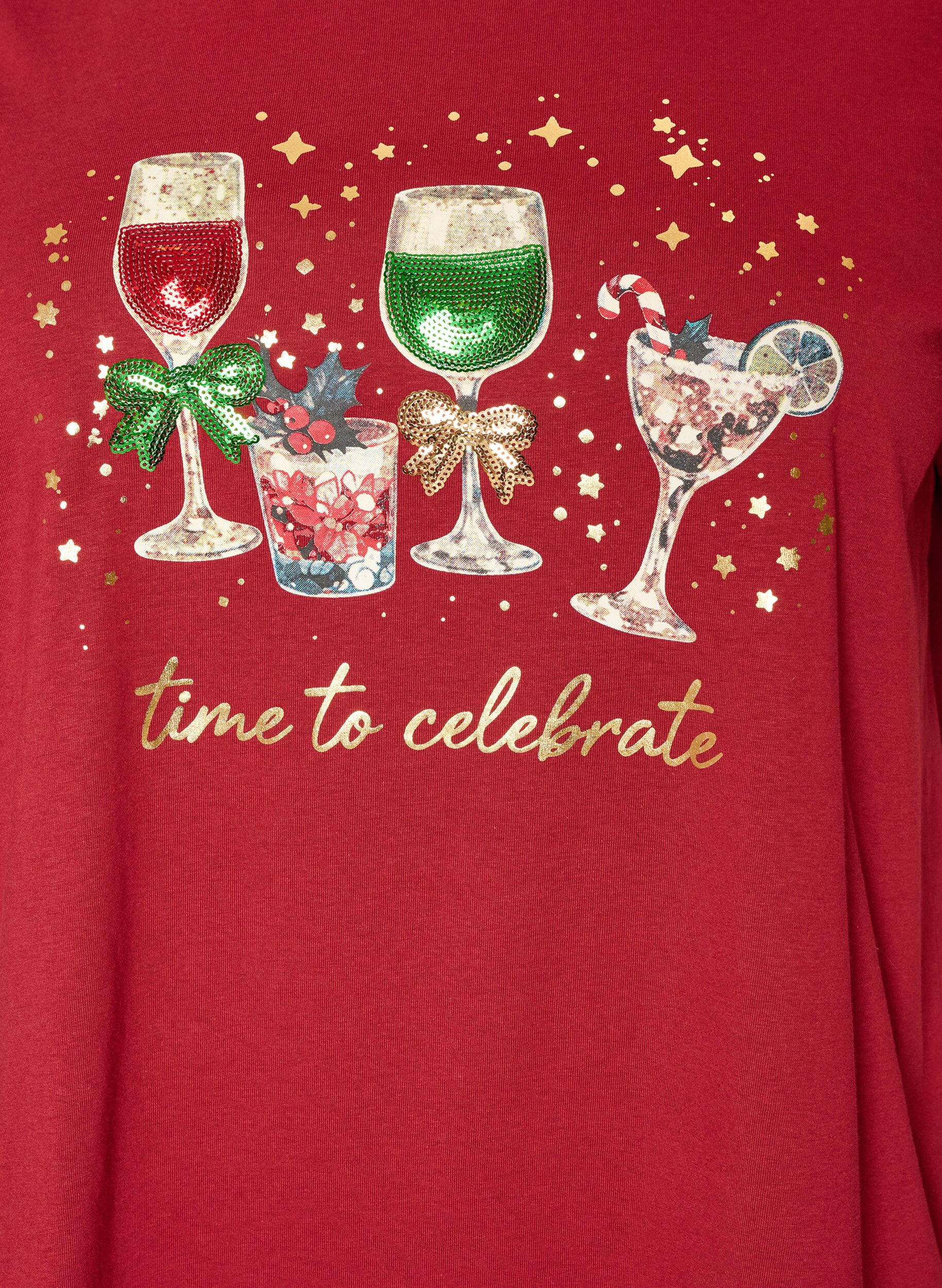 ZizziWeihnachts-T-Shirt aus Bio-Baumwolle, Rot, Packshot image number 2
