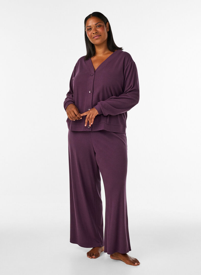 Hose aus geripptem Jersey mit weiten Beinen, Lila, Model image number 1