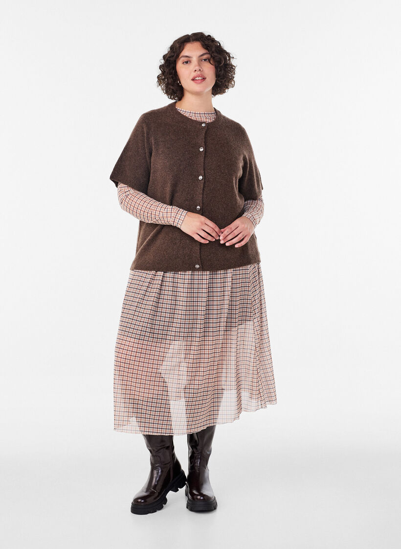 Cardigan en maille avec manches courtes, Marron, Model