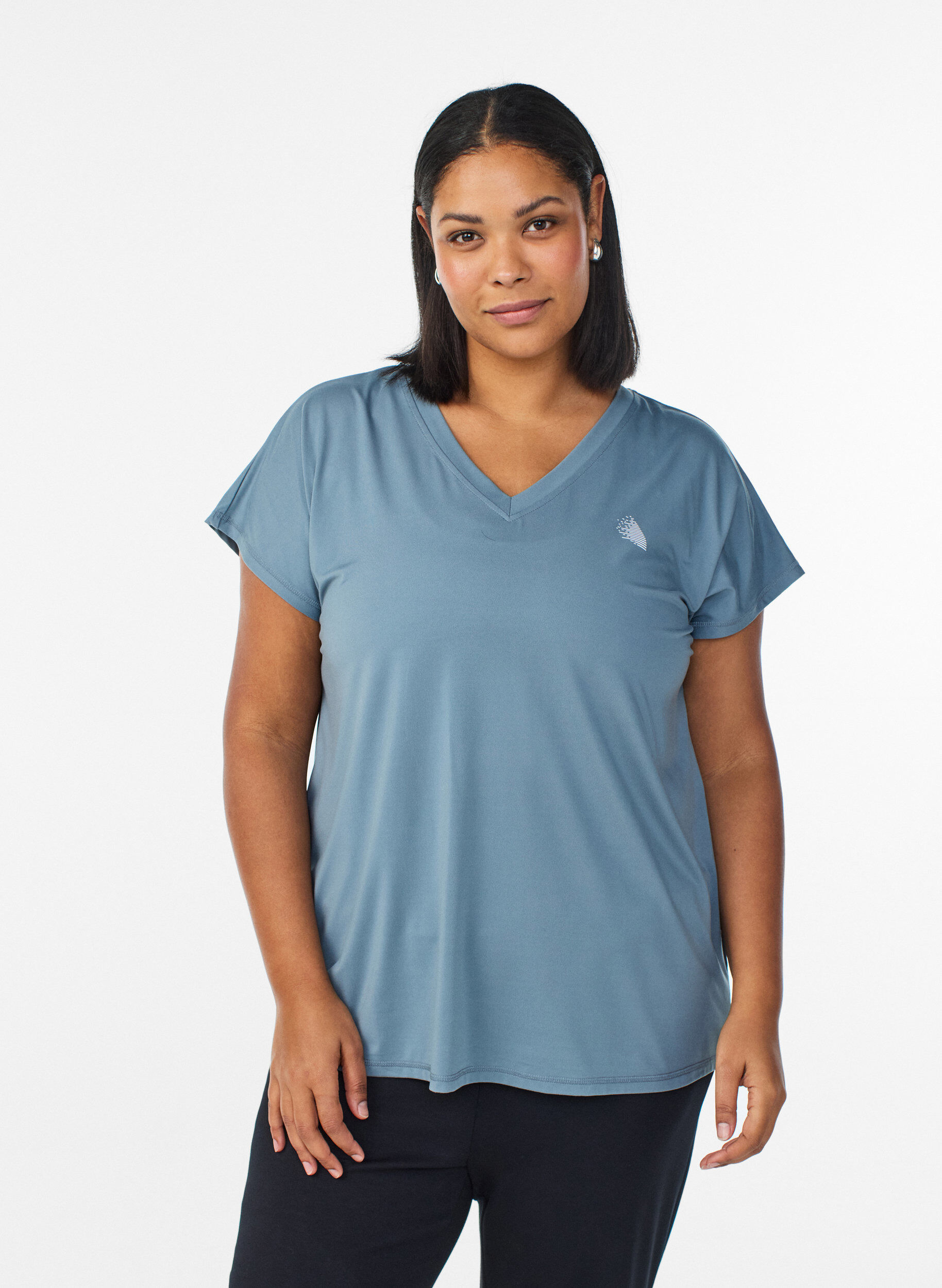 Zizzi Lockeres Trainings-T-Shirt mit V-Ausschnitt, Grau, Model image number 0