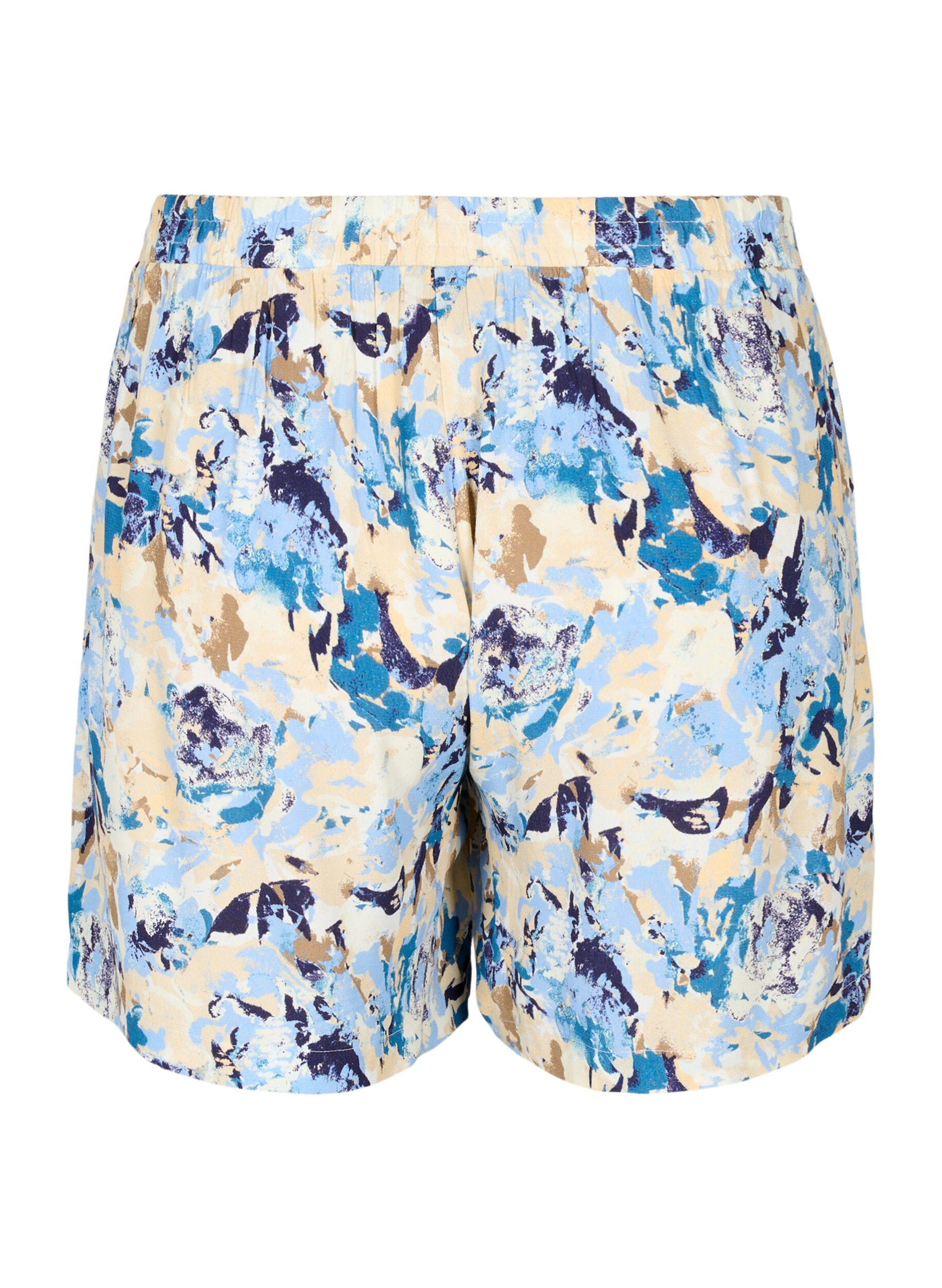 Zizzi Locker sitzende Shorts aus Viskose, Blue Graphic AOP, Packshot image number 1