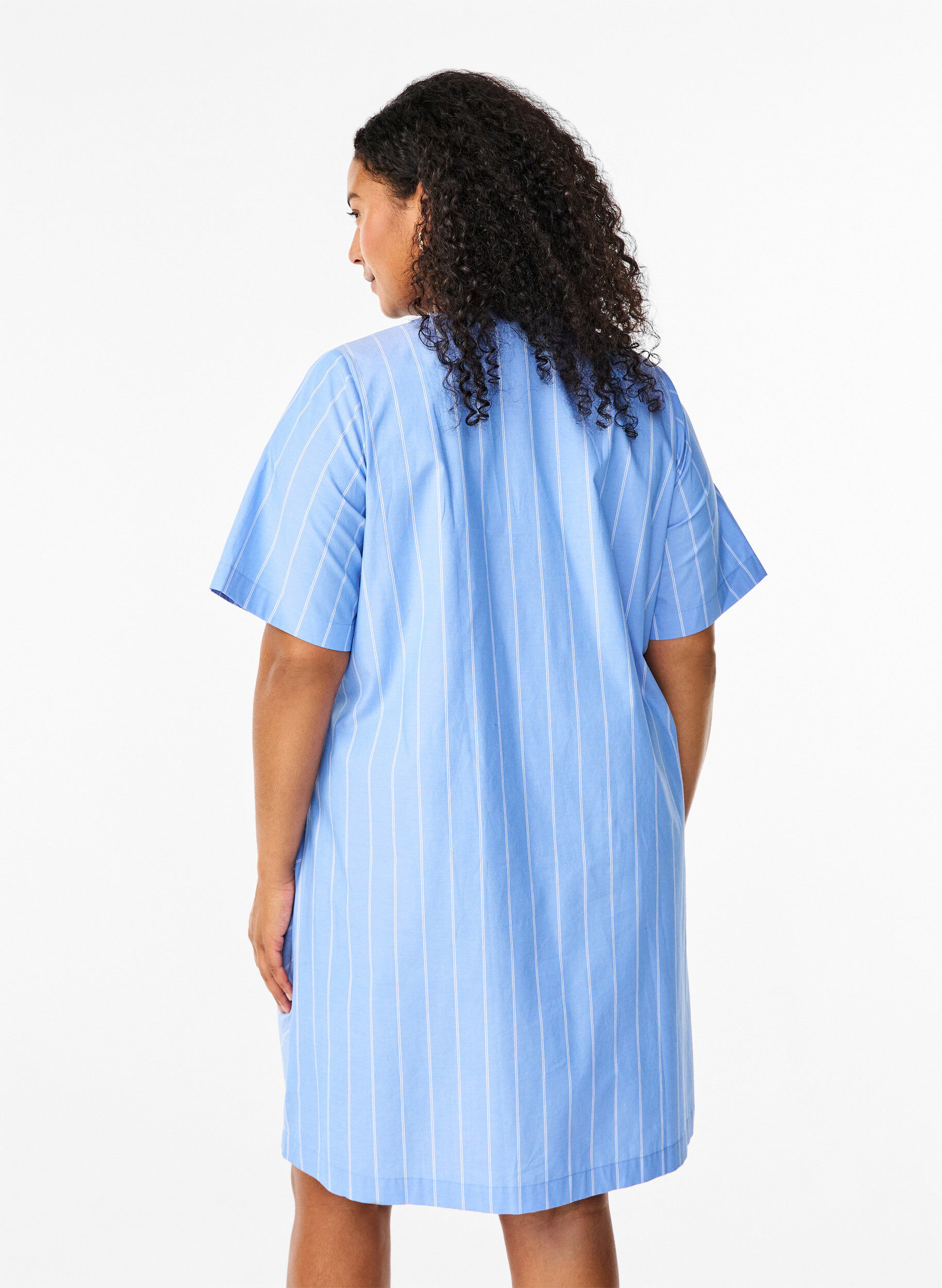 Zizzi Robe ray&eacute;e en coton biologique, Blue Stripe, Model image number 1