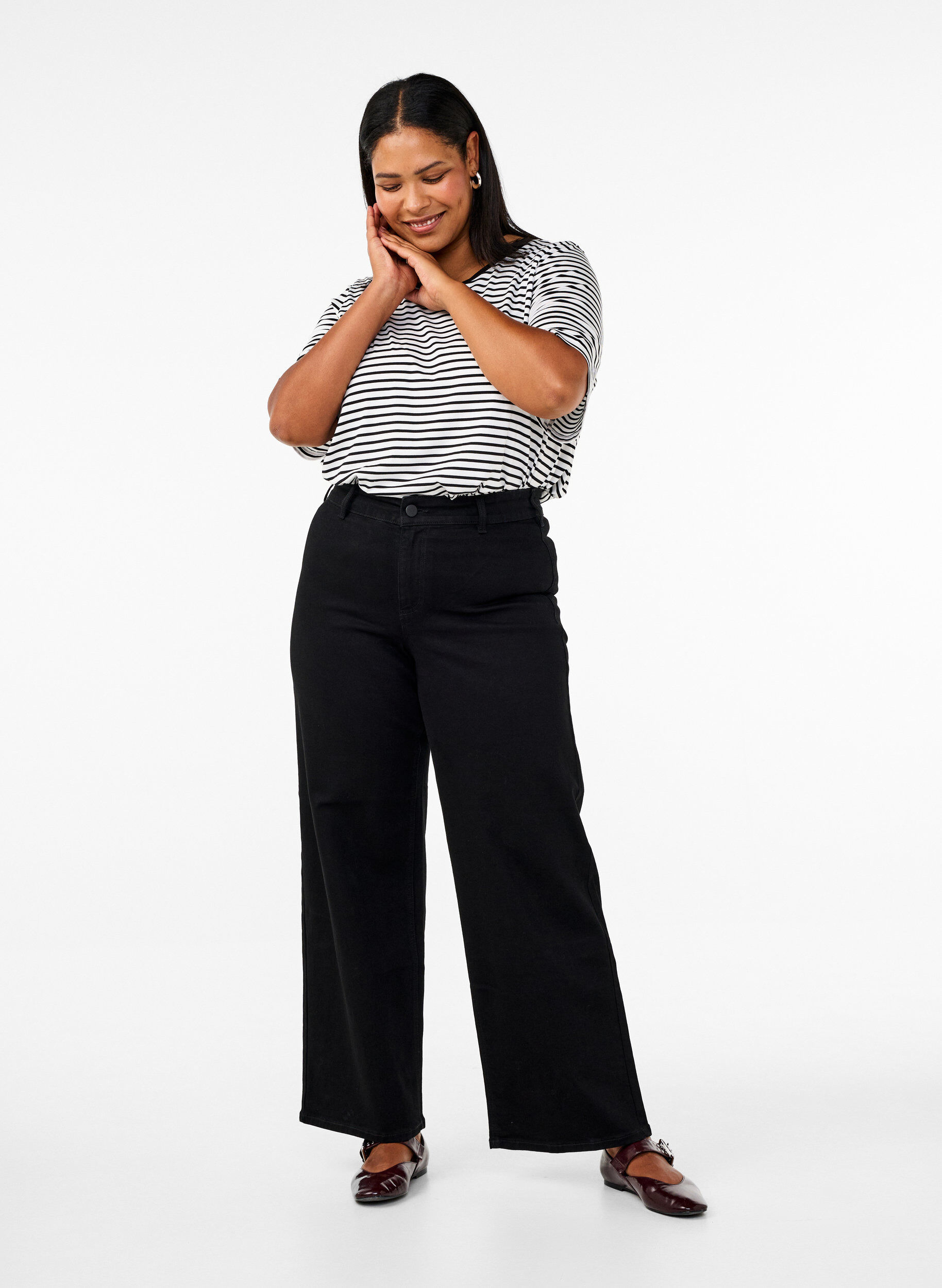 Jean large taille haute, Noir, Model