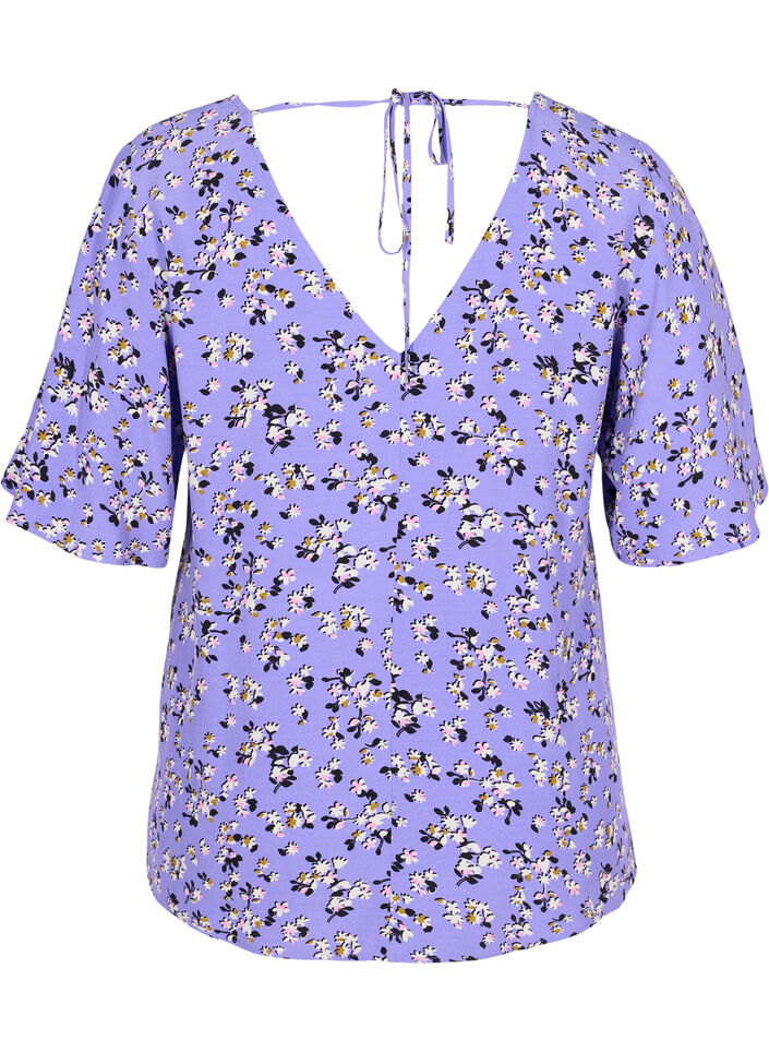 Geblümte Viskosebluse mit Schnurdetail, Lilac Flower Print, Packshot image number 1