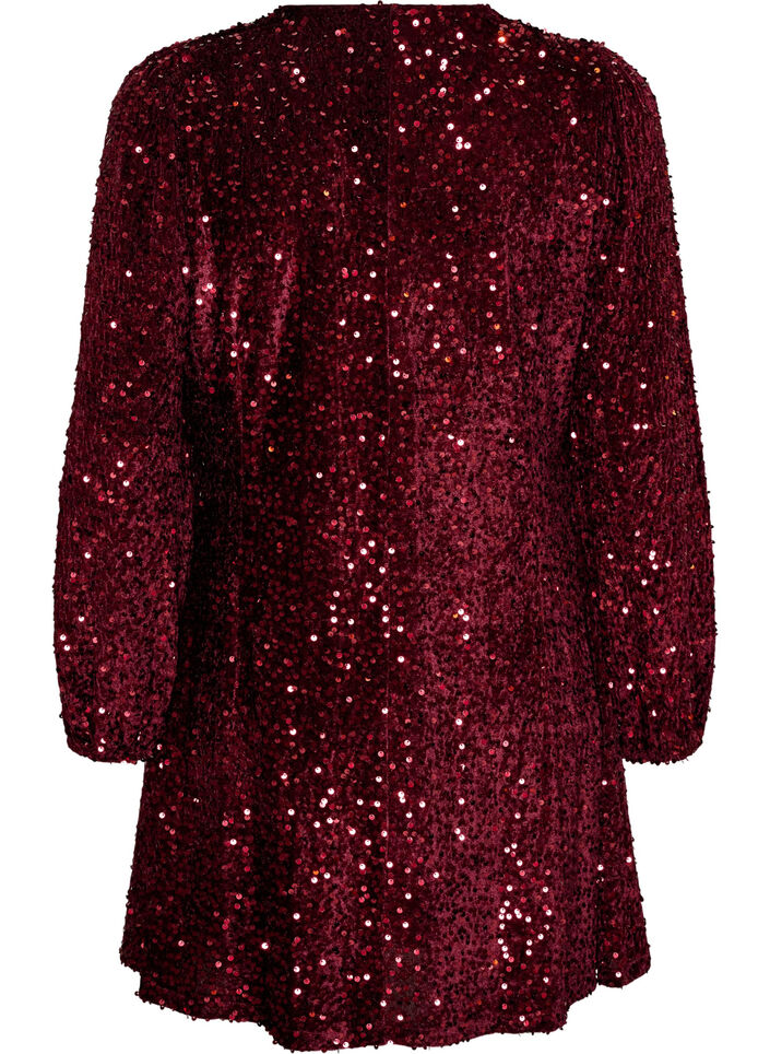 Robe courte en sequins &agrave; coupe trap&egrave;ze, Bordeaux, Packshot image number 1