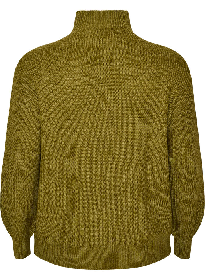 Strickpullover mit hohem Kragen und Rei&szlig;verschluss, Gr&uuml;n, Packshot image number 1