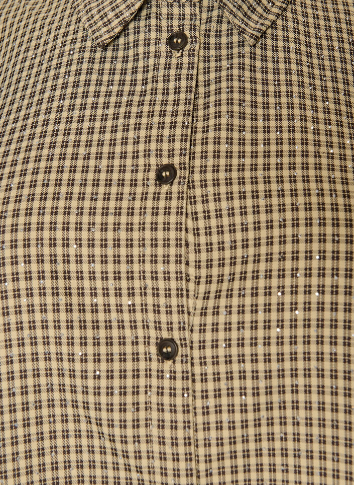Bluse mit kleinem Karomuster und Strasssteinen, Braun, Packshot image number 2