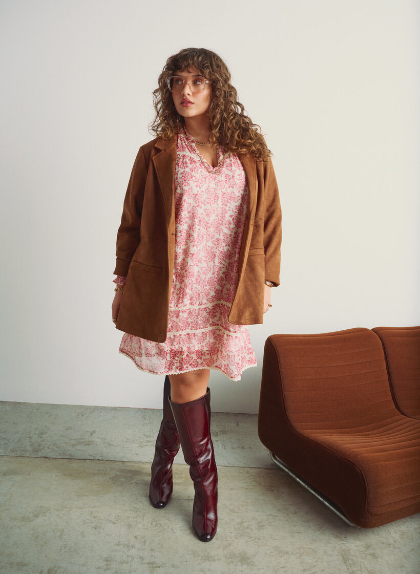 Kurzes Chiffonkleid mit Häkel­details, Rot, Image